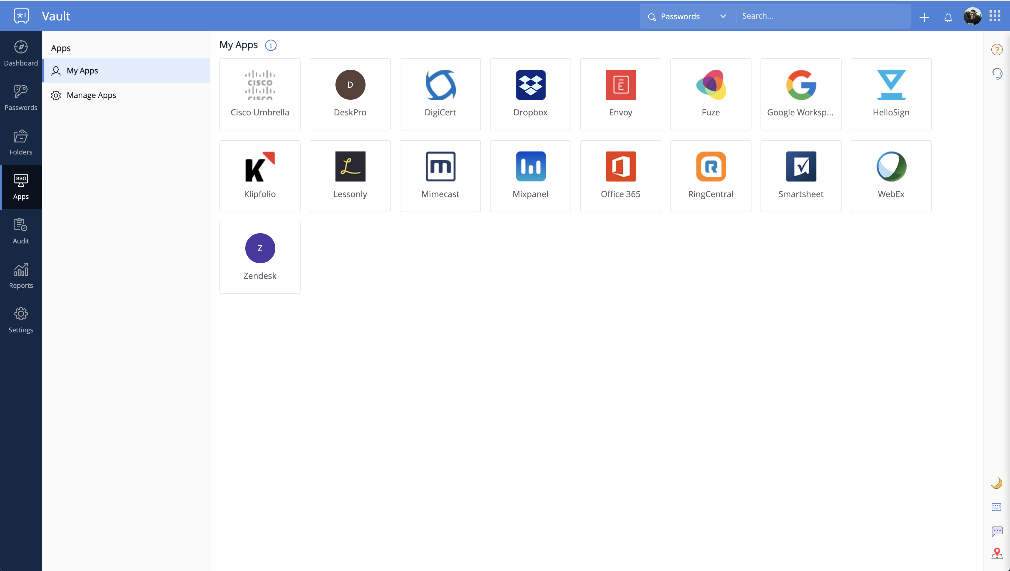 screenshot of Zoho Vault